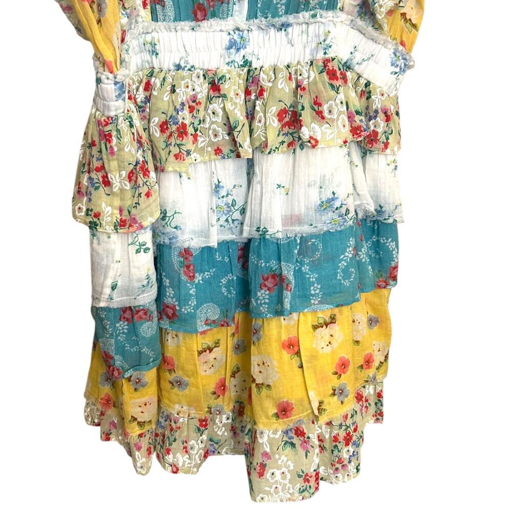 LoveShackFancy Women's ‘Phyllis’ Mini Dress, Floral Ruffled Patchwork, Large - Picture 6 of 9